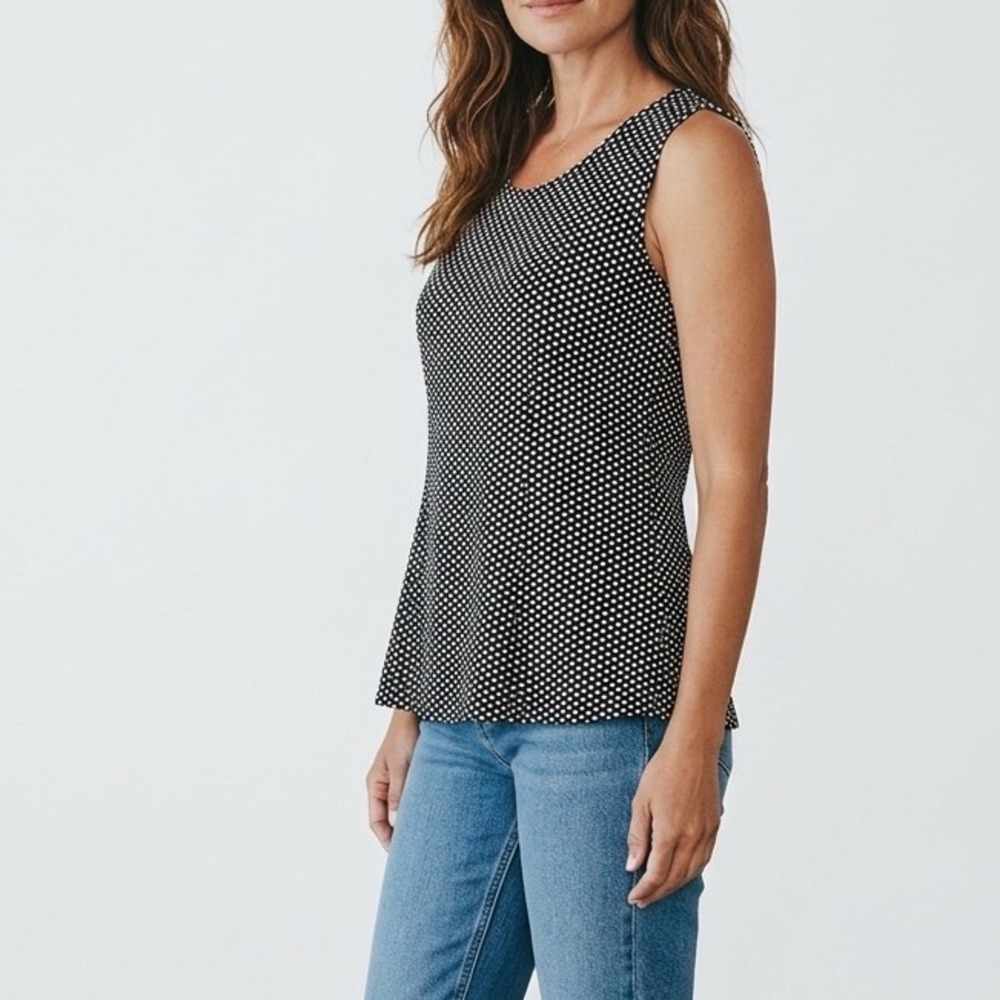 Fig & Blu Womens Polka Dot Peplum Top Black White Sleeveless Zipper Back M
